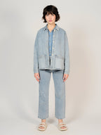 Veste en jean bleu VIVIAN POIS femme, LIGHT BLUE, taille XS, porté par Sarah (1m72) – photo 2