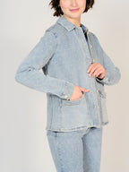 Veste en jean bleu VIVIAN POIS femme, LIGHT BLUE, taille XS, porté par Sarah (1m72) – photo 5