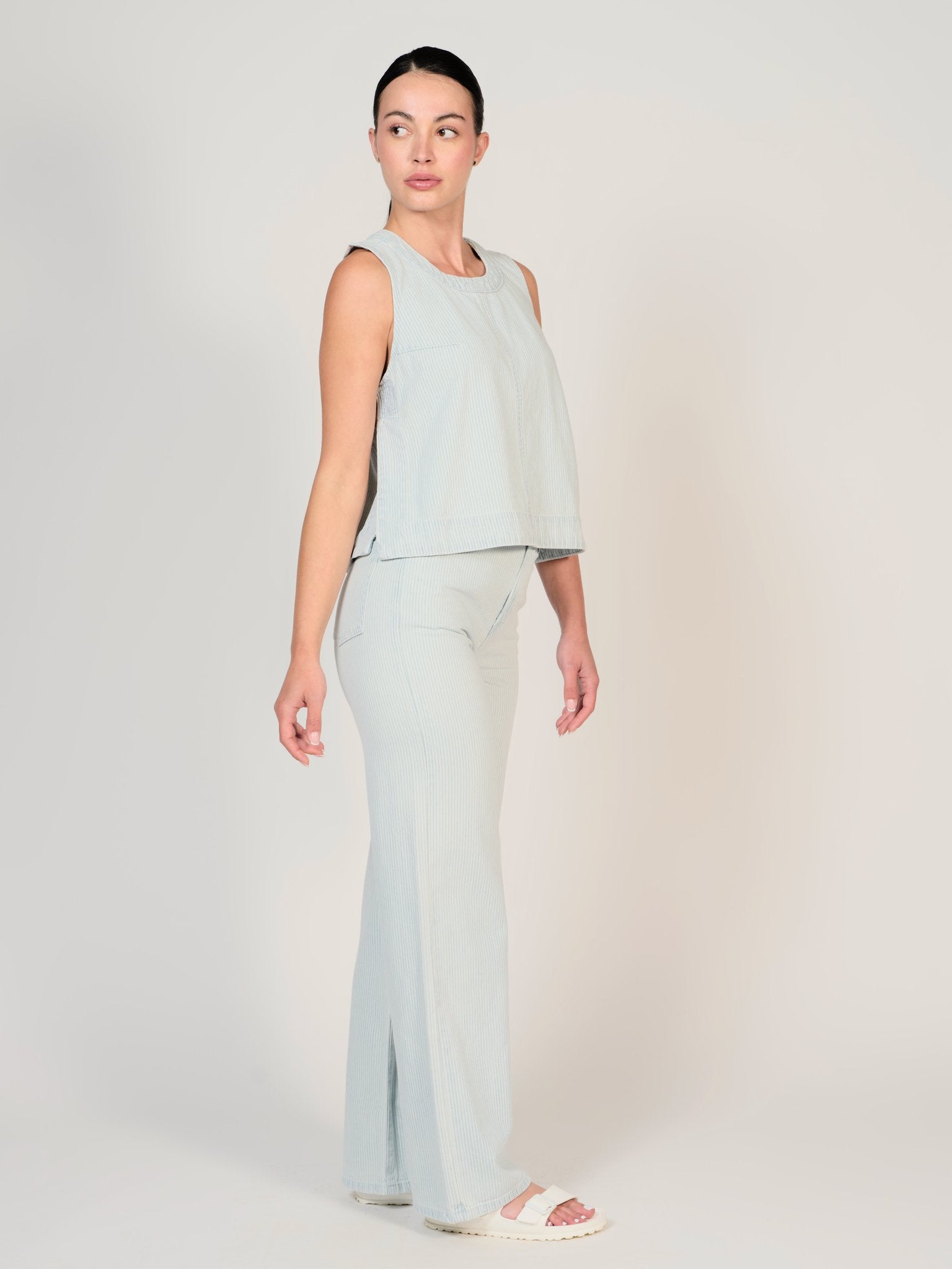 Haut court à rayure bleue IZA femme, STRIPE BLUE, taille XS, porté par Mélissa (1m70) – photo 3