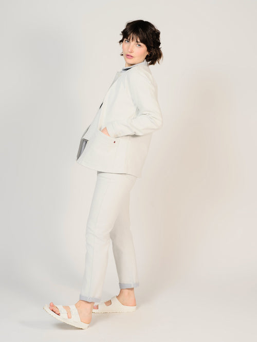 Veste en jean blanc VIVIAN femme, WHITE/BLUE, taille XS, porté par Sarah (1m72) (F.A.M. JEANS) – photo 1