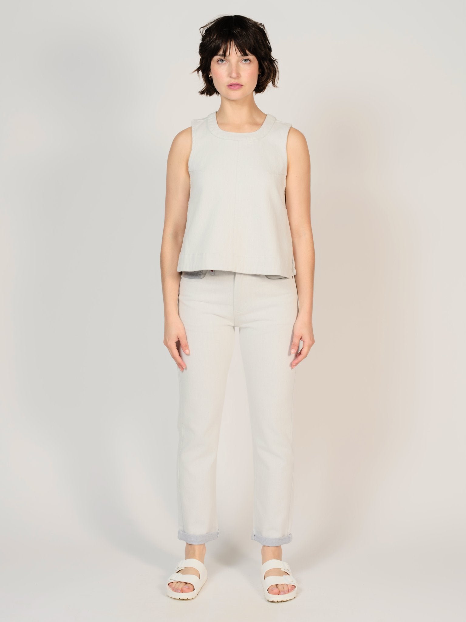 Haut court blanc IZA femme, WHITE/BLUE, taille XS, porté par Sarah (1m72) – photo 5