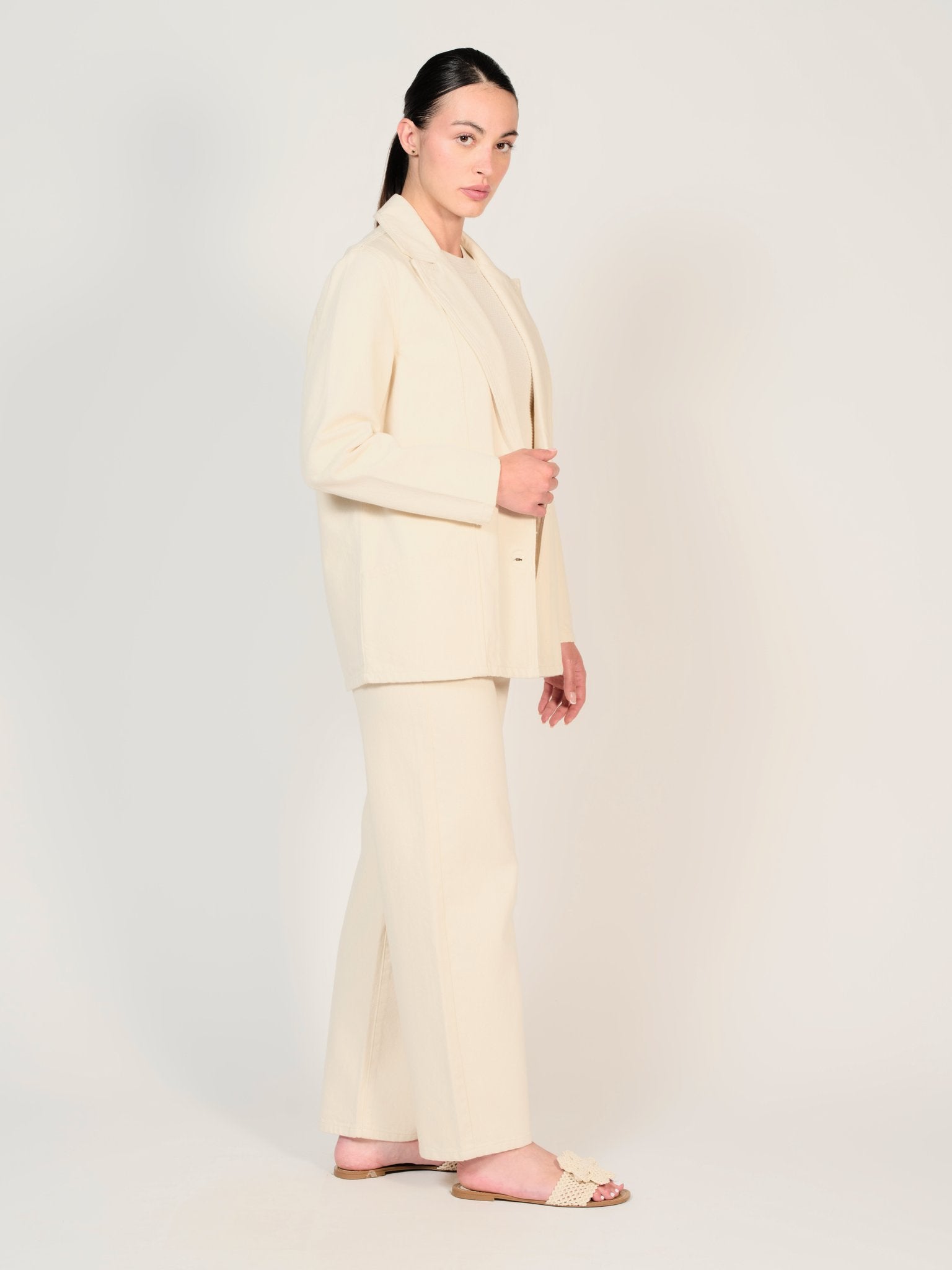 Veste en jean écru INES femme, GREIGE, taille XS, porté par Mélissa (1m70) – photo 3