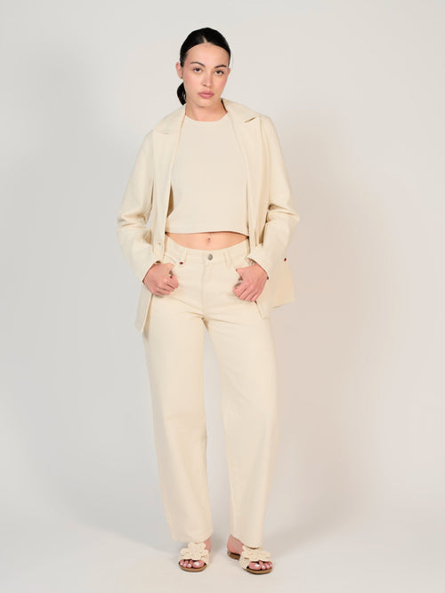 Veste en jean écru INES femme, GREIGE, taille XS, porté par Mélissa (1m70) – photo 5