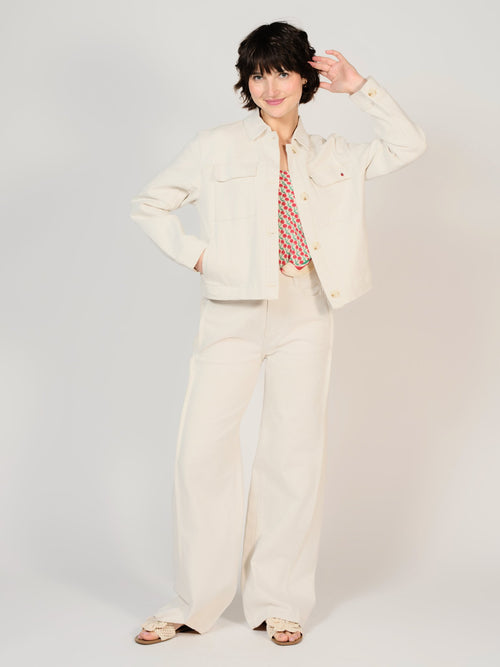 Veste oversize écru VALANCE femme, ECRU, taille XS, porté par Sarah (1m72) – photo 5