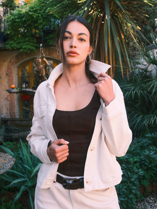 Veste oversize écru VALANCE femme, ECRU, taille XS, porté par Sarah (1m72) – photo 6