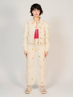 Veste en jean oversize broderie écru VIKEN femme, GREIGE, taille XS, porté par Sarah (1m72) (F.A.M. JEANS) – photo 1