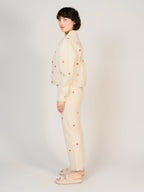 Veste en jean oversize broderie écru VIKEN femme, GREIGE, taille XS, porté par Sarah (1m72) – photo 5