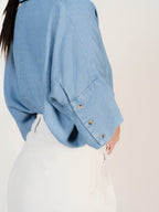 Chemise unie bleu SALLY femme, BLUE, taille XS, porté par Mélissa (1m70) (F.A.M. JEANS) – photo 1