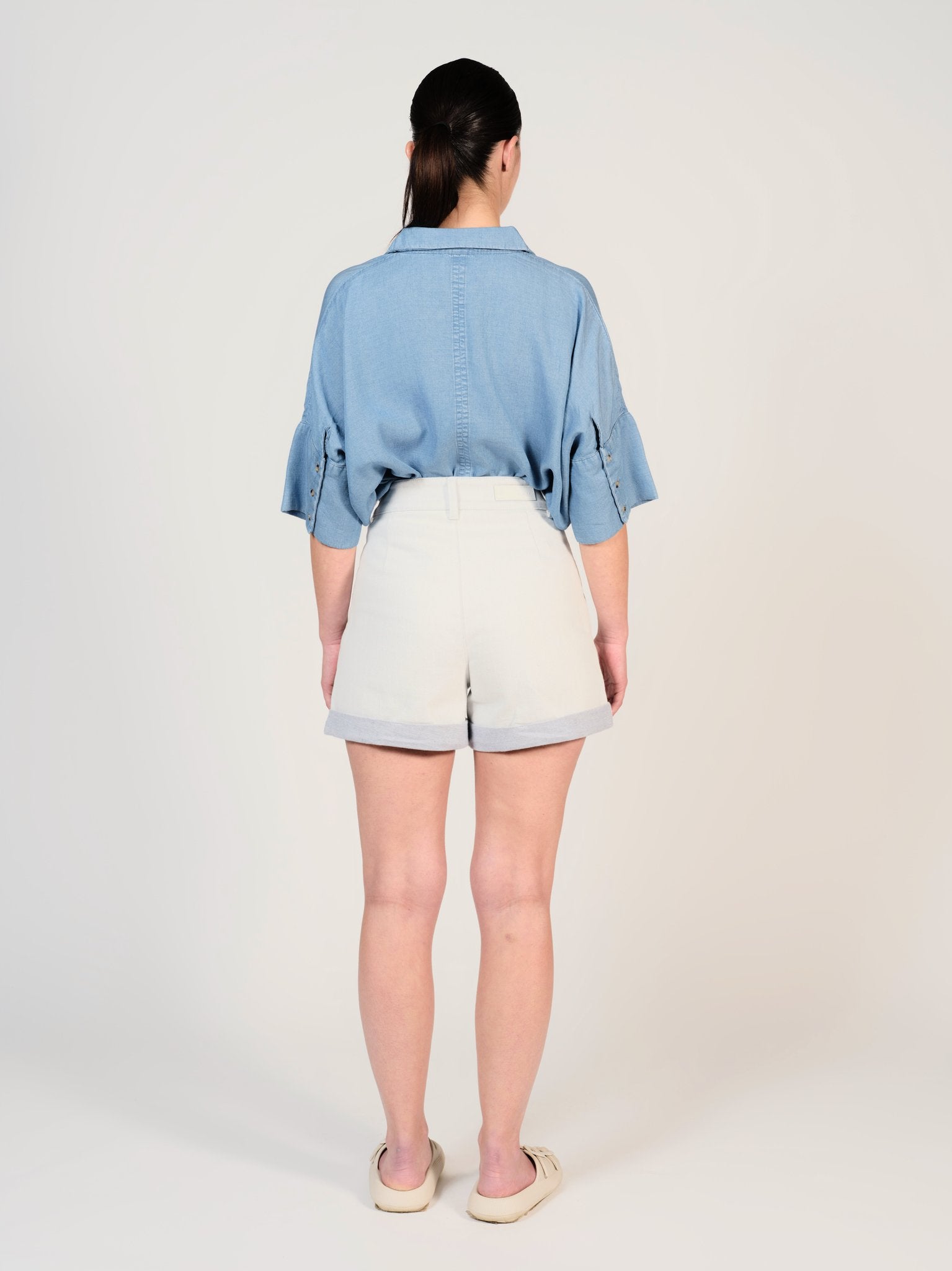 Chemise unie bleu SALLY femme, BLUE, taille XS, porté par Mélissa (1m70) – photo 2