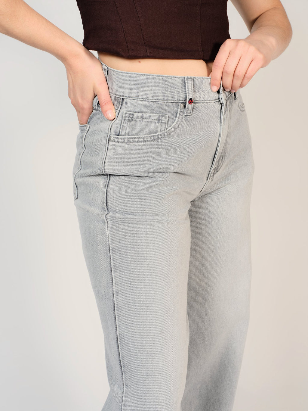 Jean baggy gris LENA femme, GREY, taille XS, porté par Sarah (1m72) (F.A.M. JEANS) – photo 1