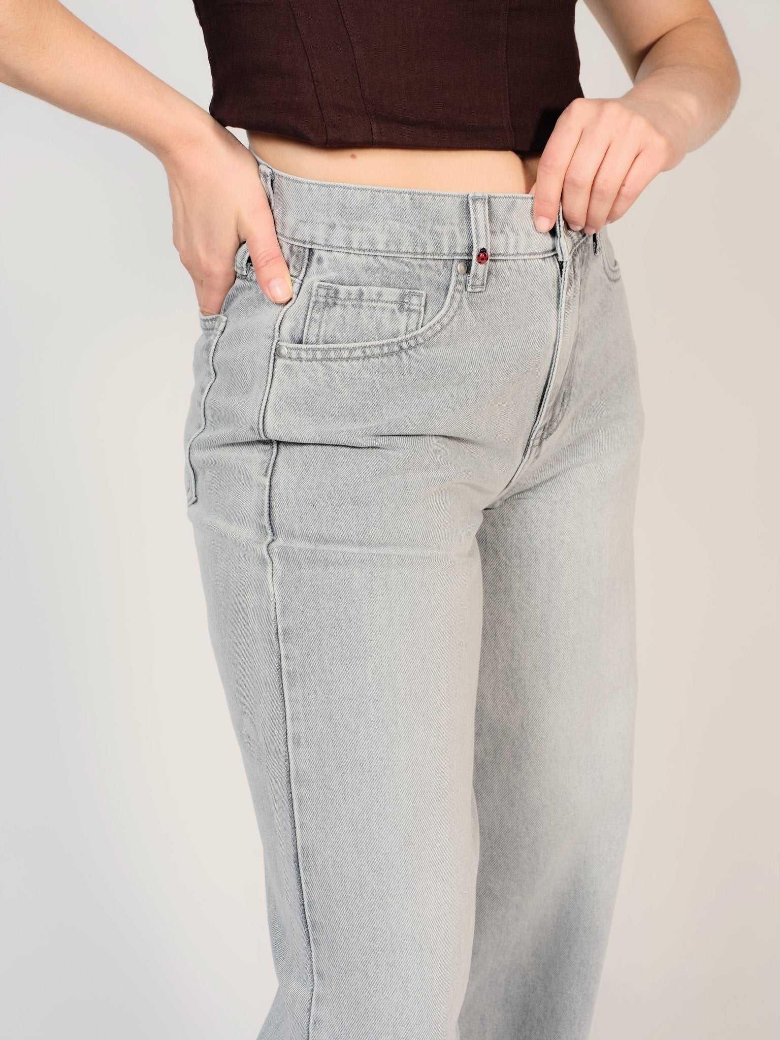 Jean baggy gris LENA femme, GREY, taille XS, porté par Sarah (1m72) (F.A.M. JEANS) – photo 1