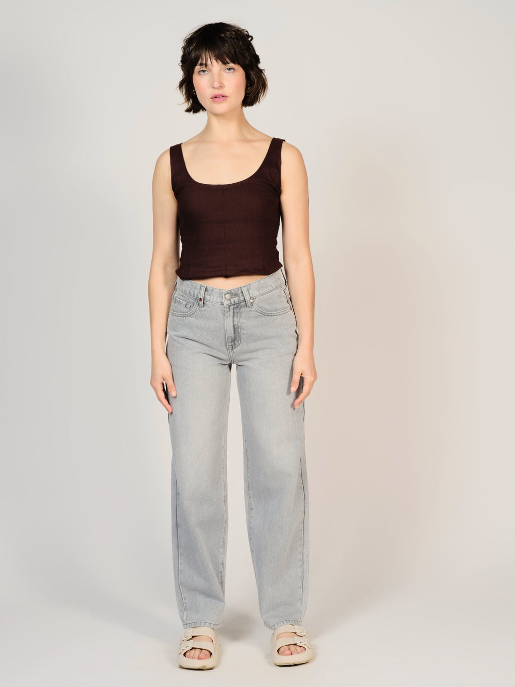 Jean baggy gris LENA femme, GREY, taille XS, porté par Sarah (1m72) – photo 4