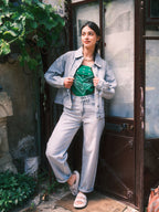 Jean baggy gris LENA femme, GREY, taille XS, porté par Sarah (1m72) – photo 6