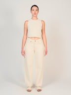 Jean baggy écru LENA femme, GREIGE, taille XS, porté par Mélissa (1m70) – photo 4