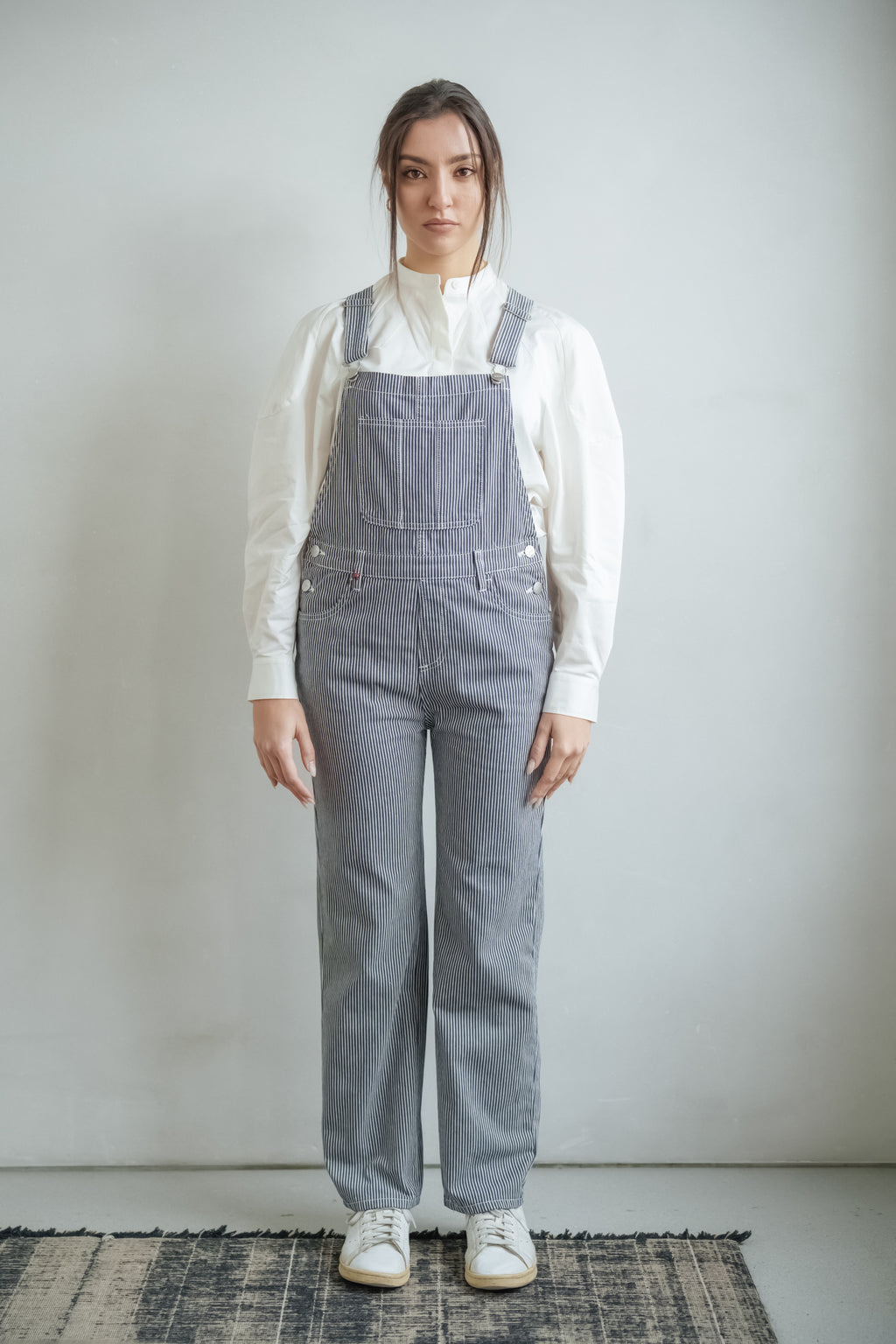 Salopette marine DESIRE STRIPE femme, NAVY, taille XS, porté par Mathilde (1m72) (FAM PARIS) – photo 1