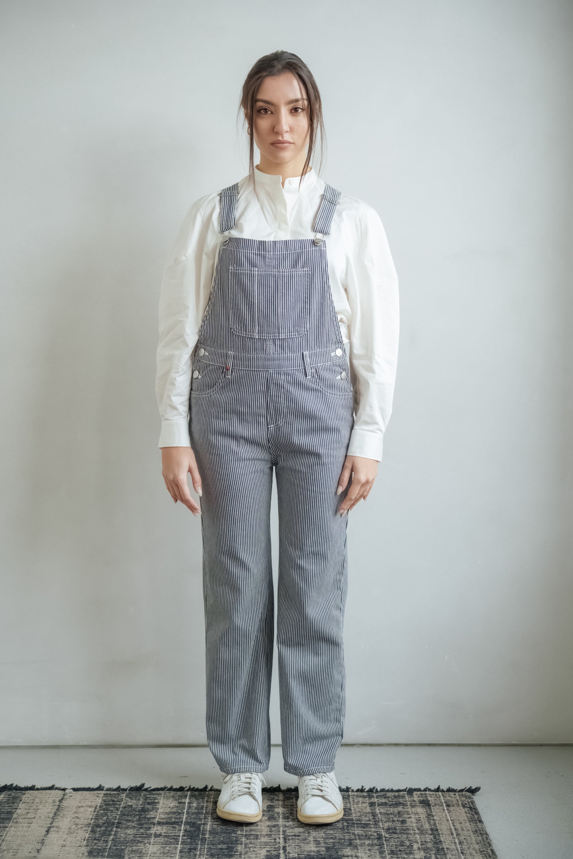 Salopette marine DESIRE STRIPE femme, NAVY, taille XS, porté par Mathilde (1m72) (FAM PARIS) – photo 1