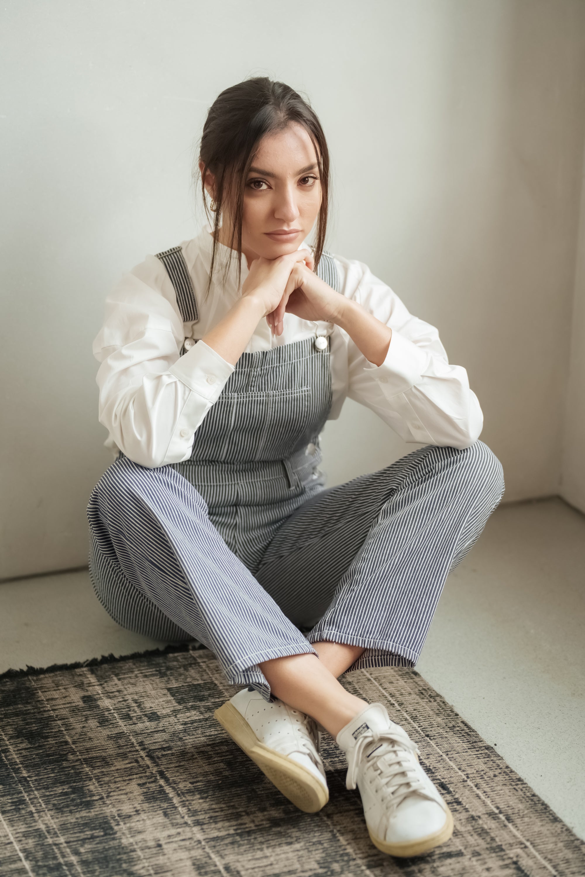 Salopette marine DESIRE STRIPE femme, NAVY, taille XS, porté par Mathilde (1m72) – photo 3