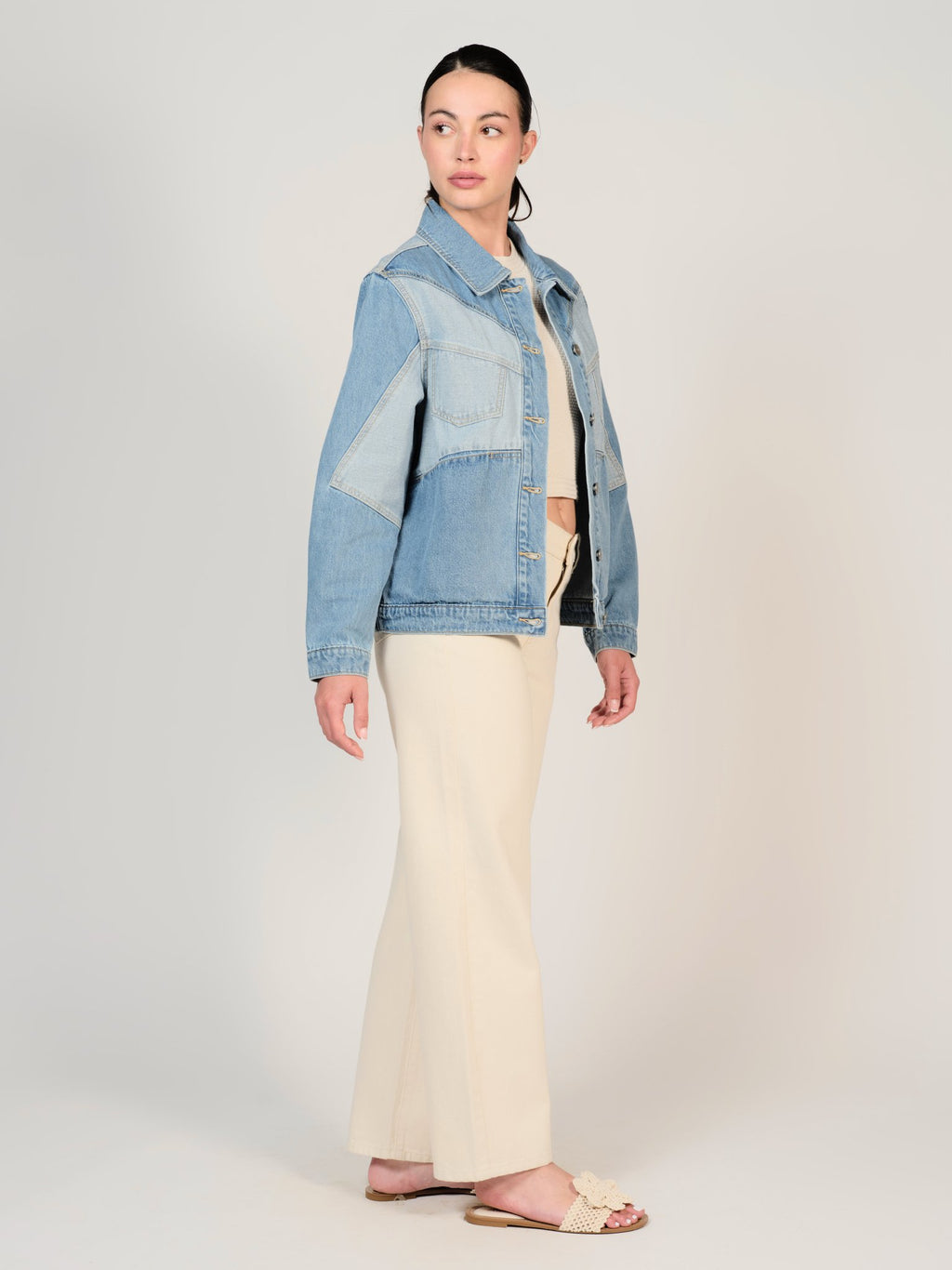 Veste en jean bleu VANNY femme, BLUE, taille XS, porté par Mélissa (1m70) – photo 3