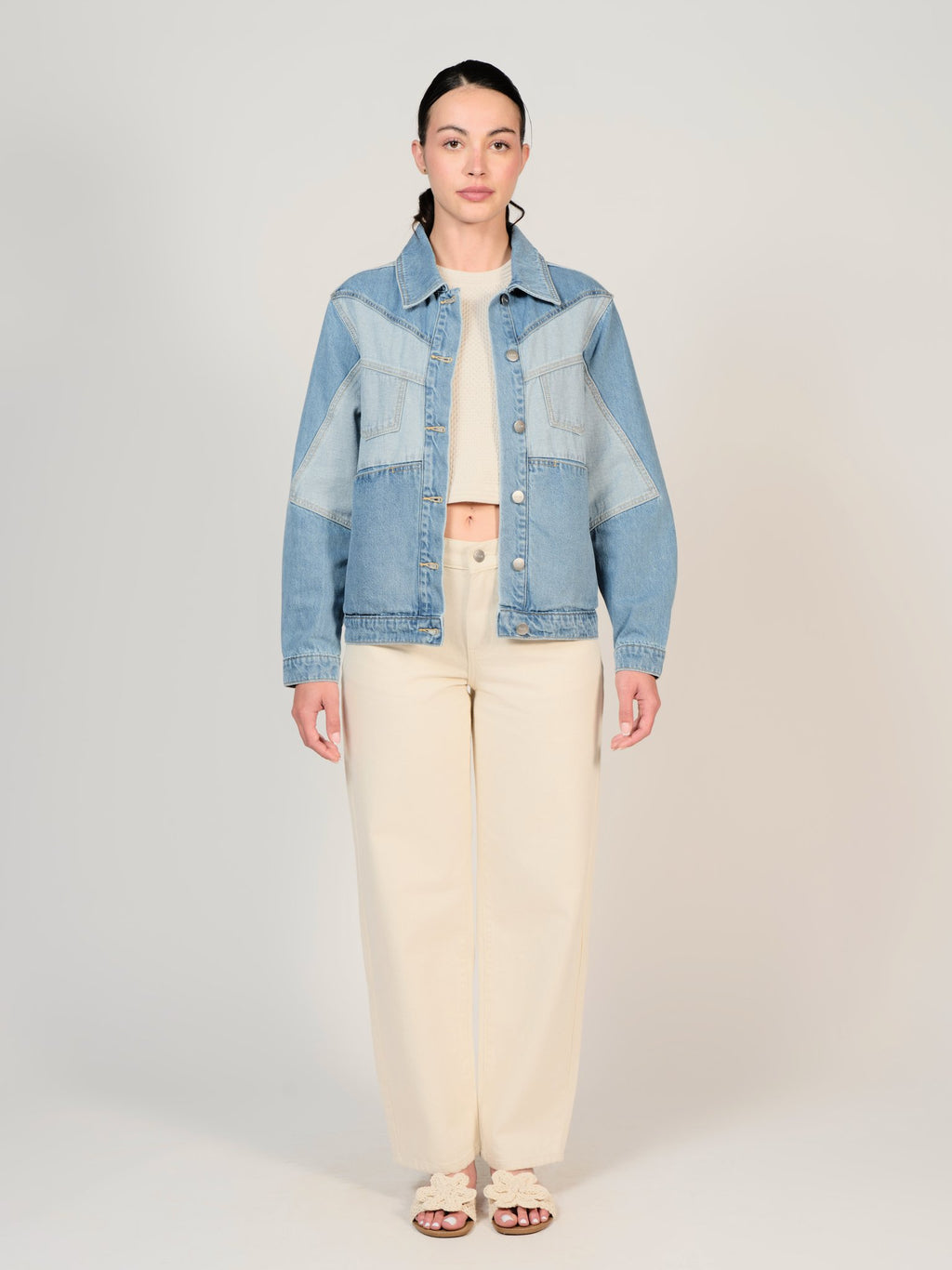 Veste en jean bleu VANNY femme, BLUE, taille XS, porté par Mélissa (1m70) – photo 4