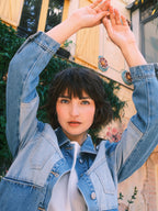 Veste en jean bleu VANNY femme, BLUE, taille XS, porté par Mélissa (1m70) – photo 6