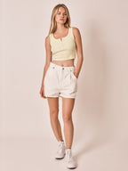 AMELY white high-waisted loose denim shorts