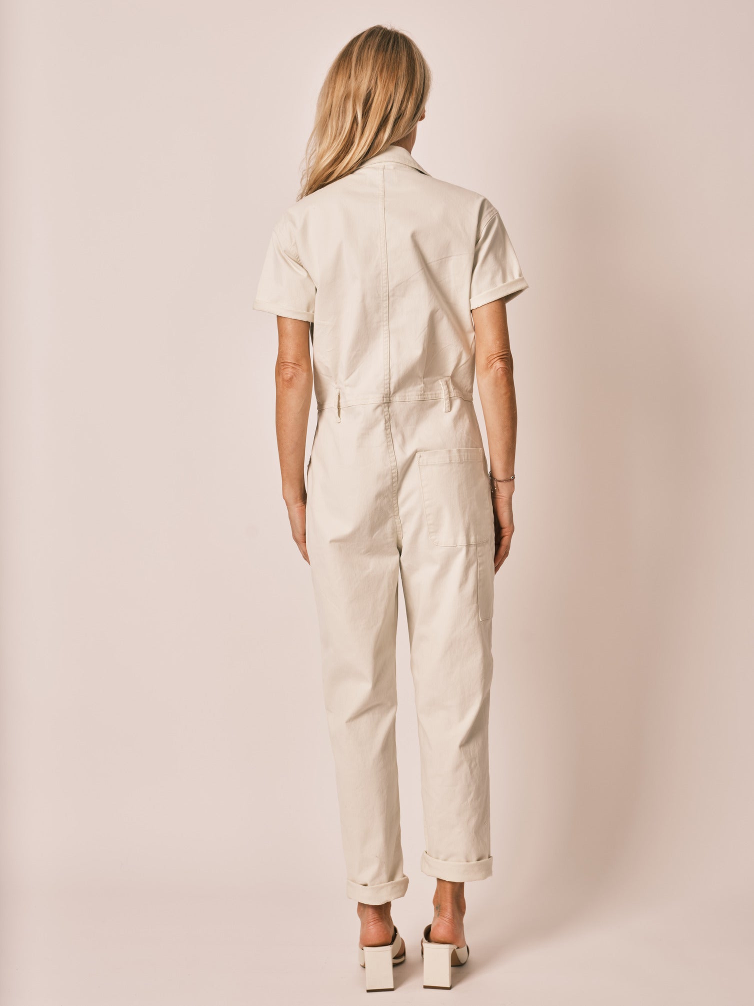 DENISE beige short-sleeved jumpsuit