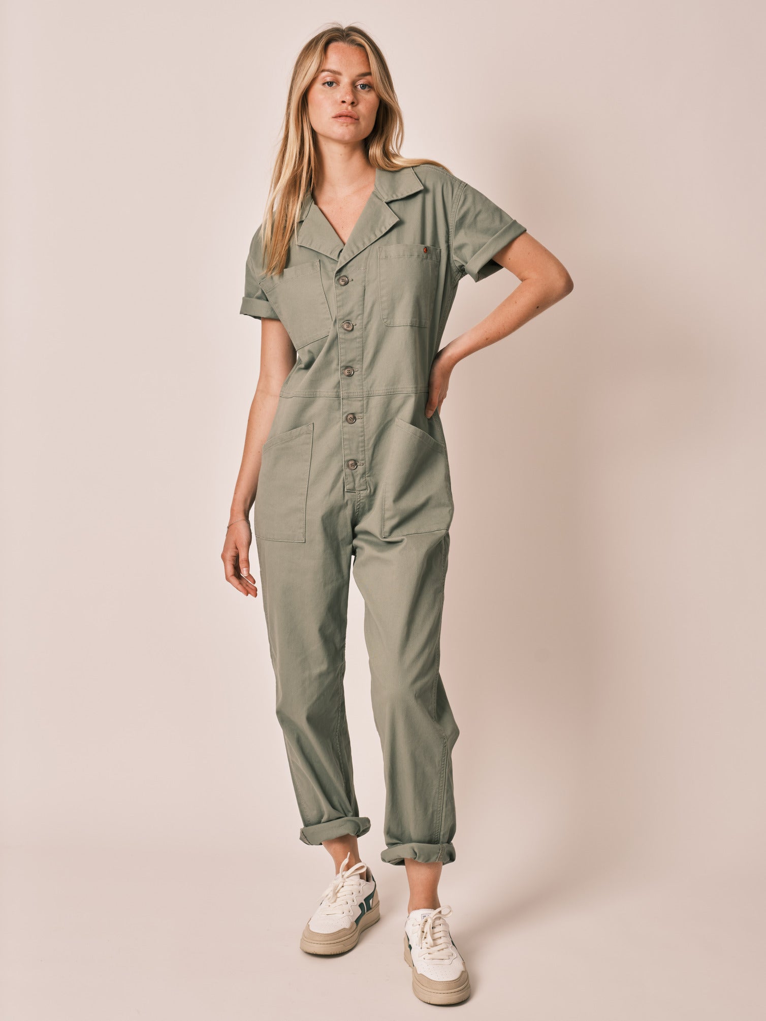 DENISE khaki short-sleeved jumpsuit
