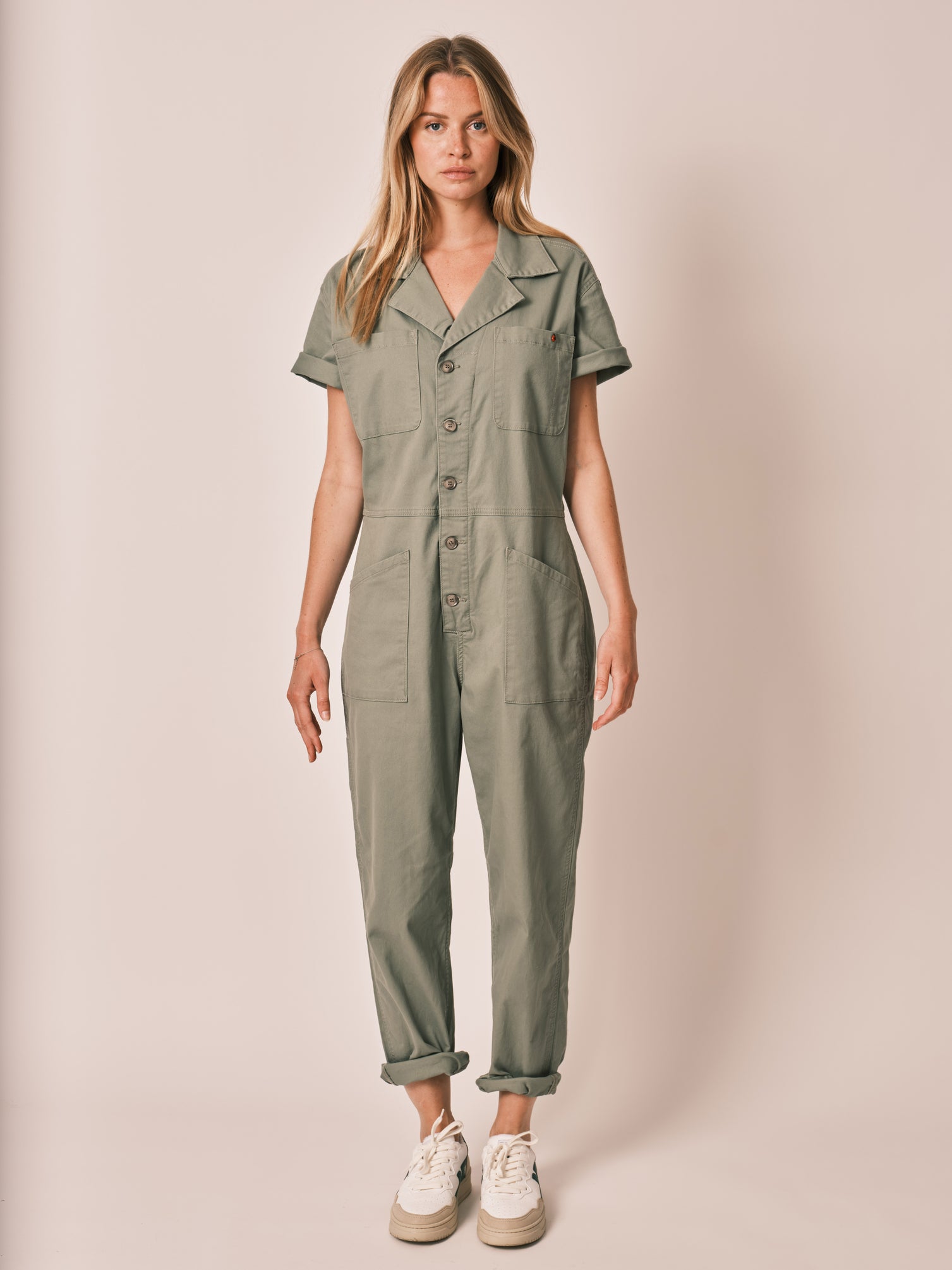 DENISE khaki short-sleeved jumpsuit