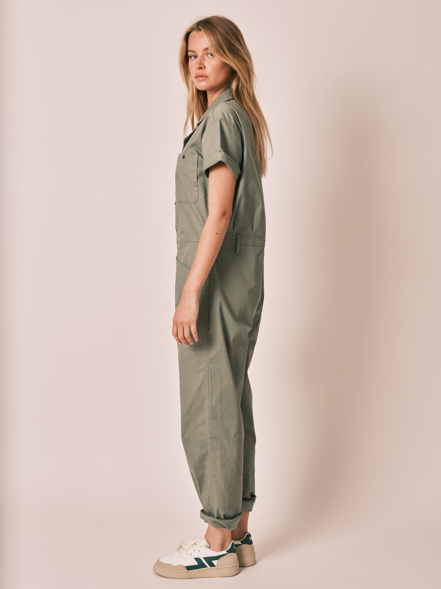 DENISE khaki short-sleeved jumpsuit