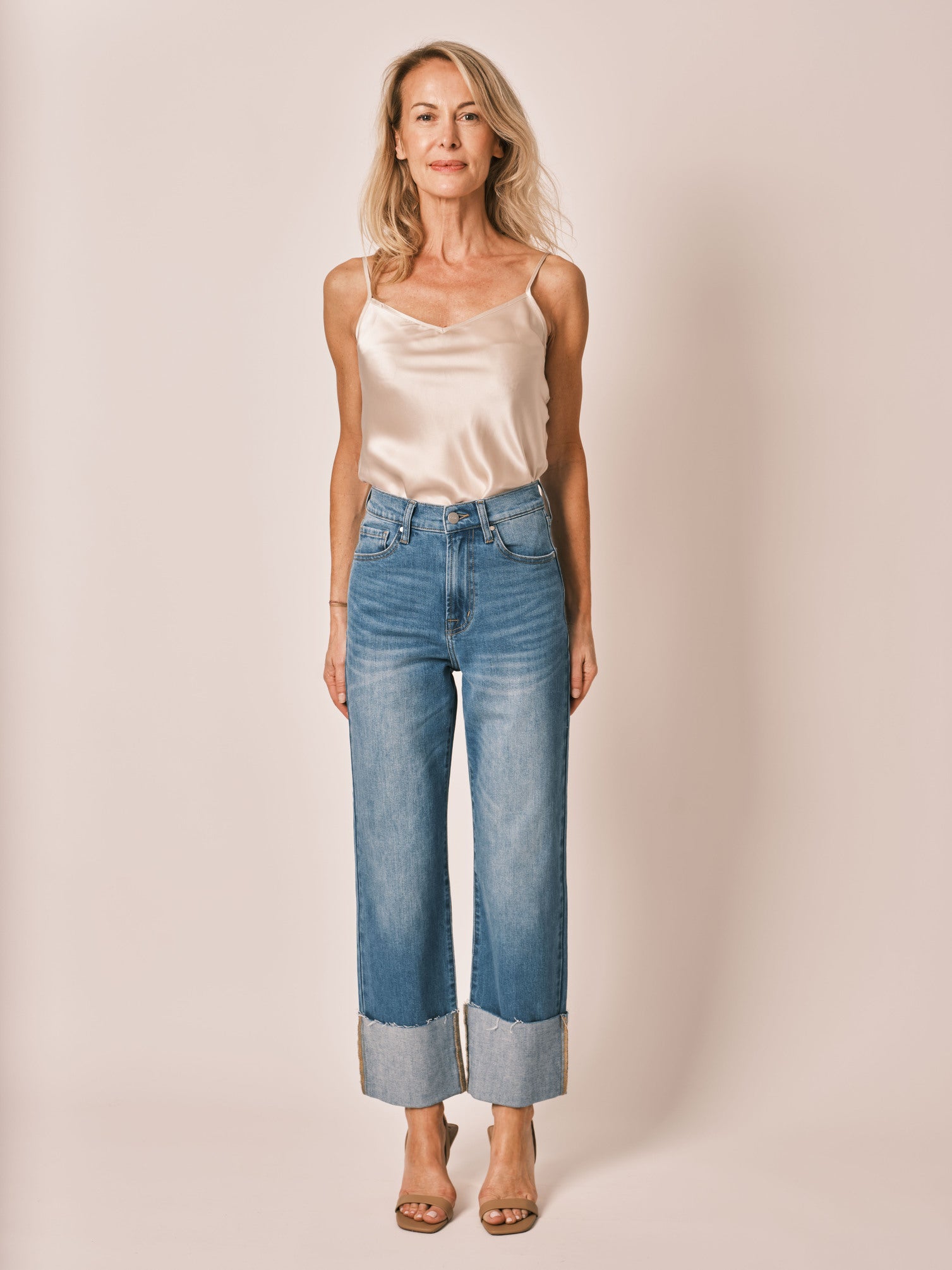 PEARL blue straight jeans with cuffs