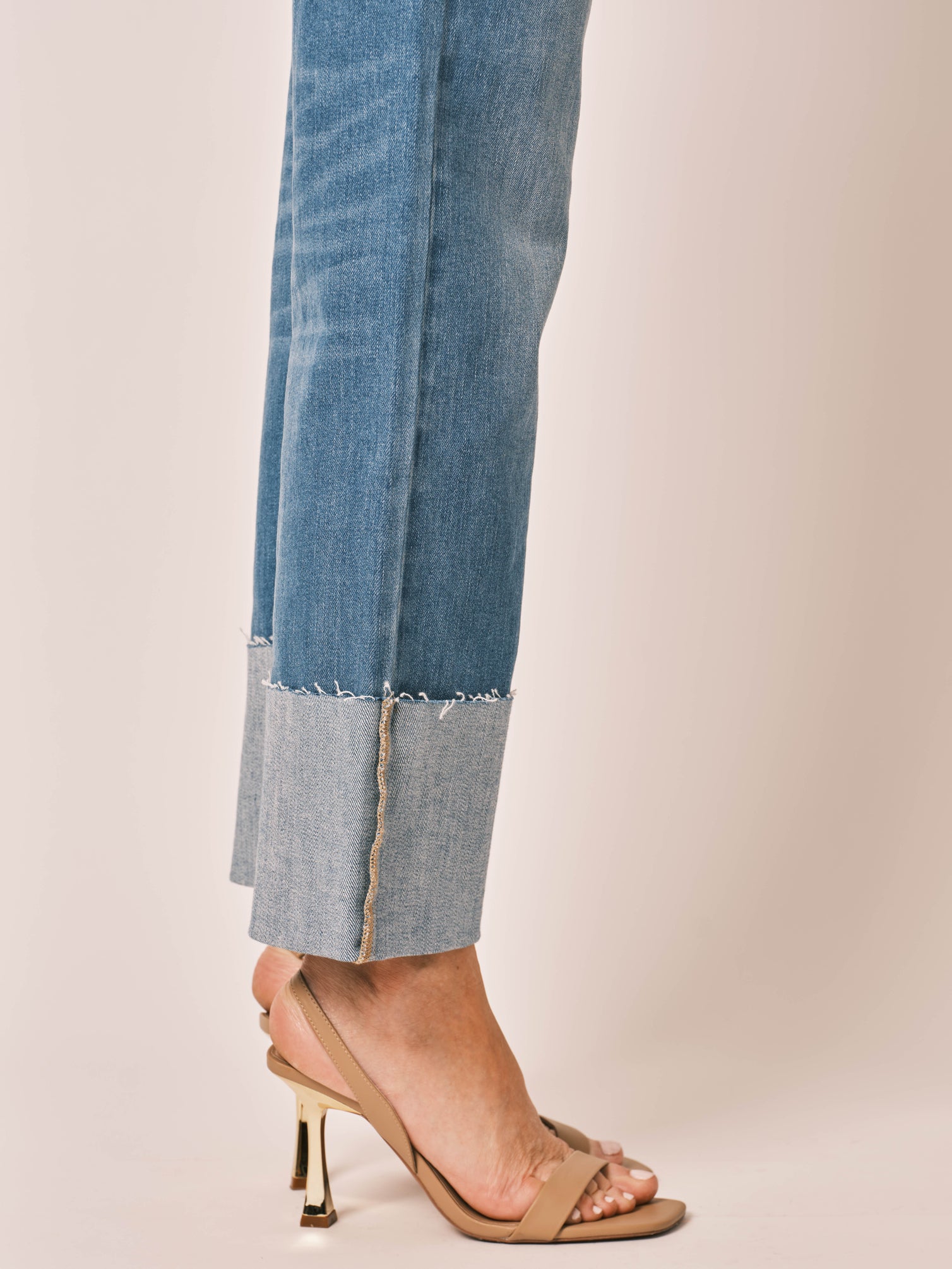 PEARL blue straight jeans with cuffs