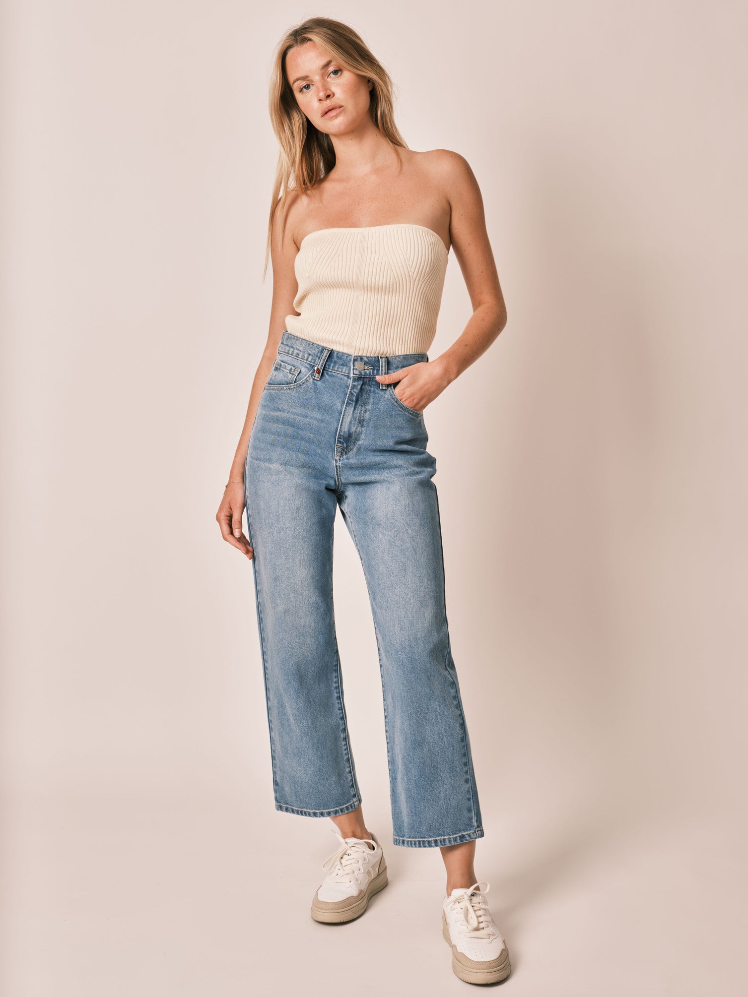 POLA blue cropped straight jeans