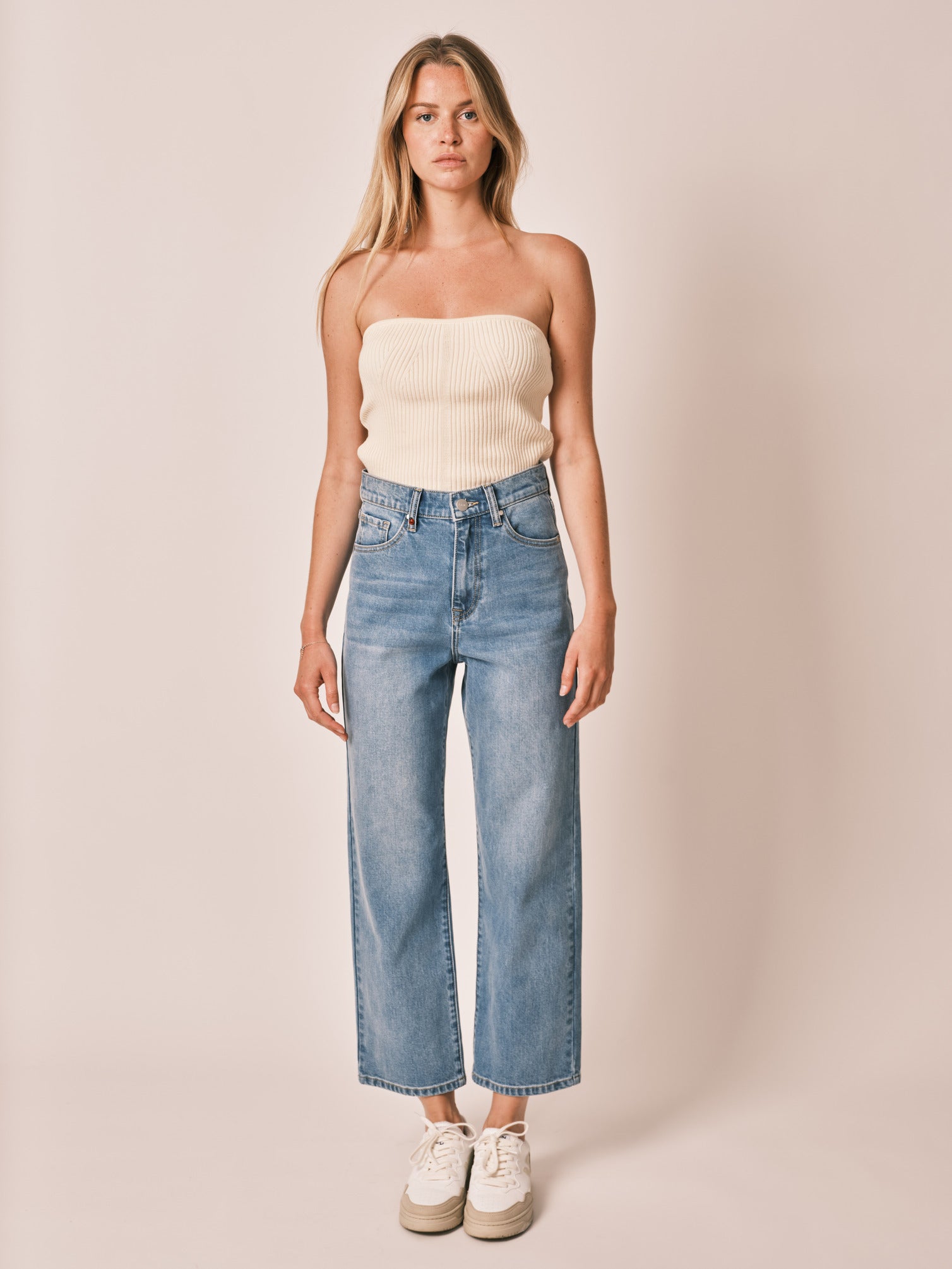 POLA blue cropped straight jeans