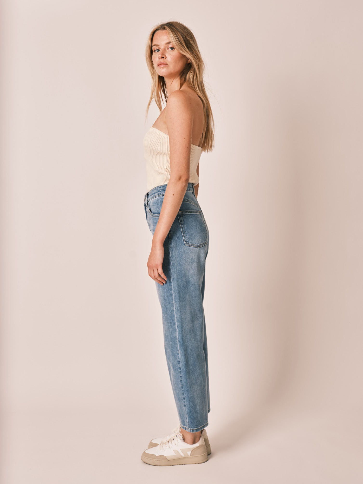 POLA blue cropped straight jeans