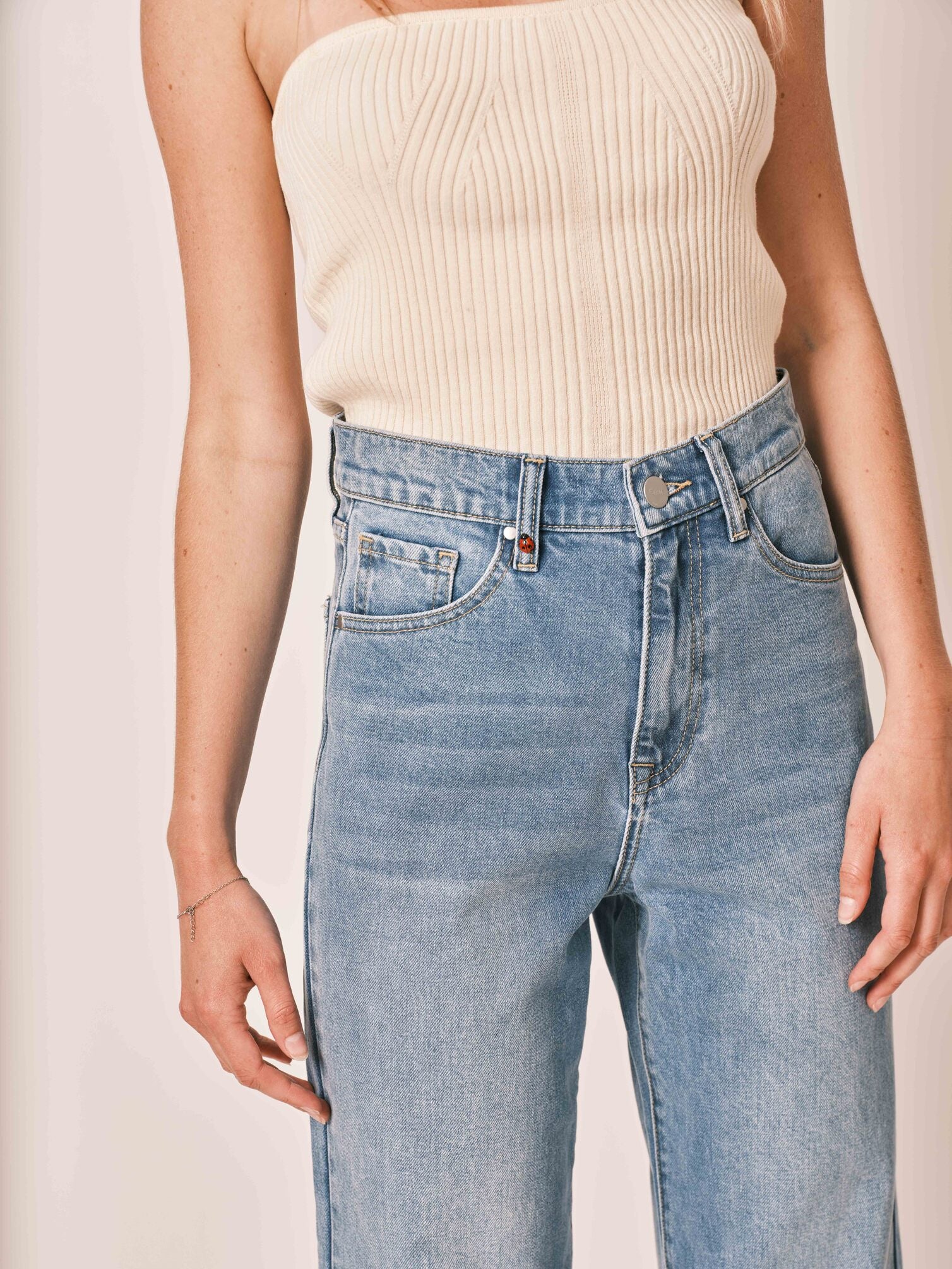 POLA blue cropped straight jeans