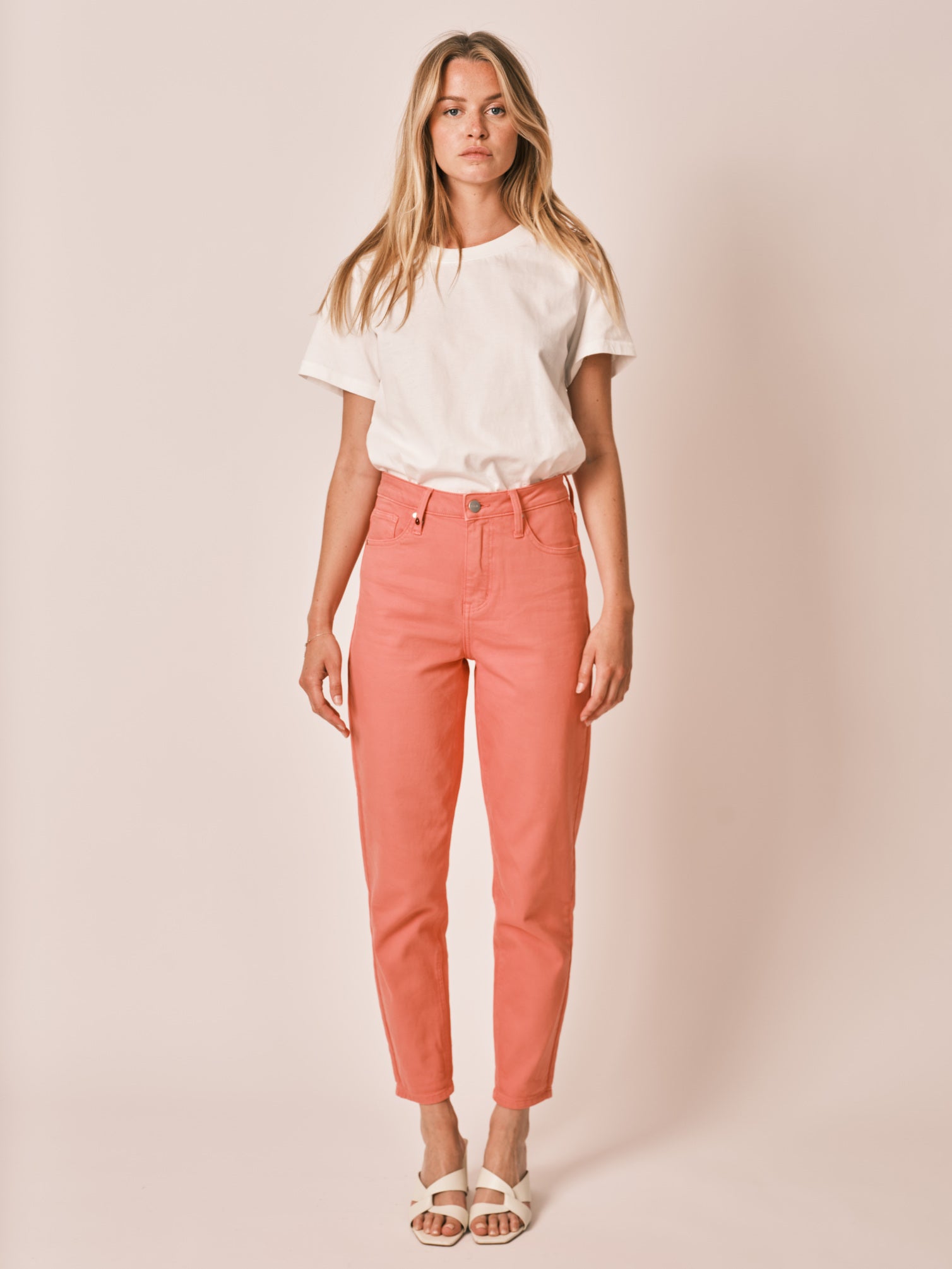 Jean mom rose corail taille haute POLLY