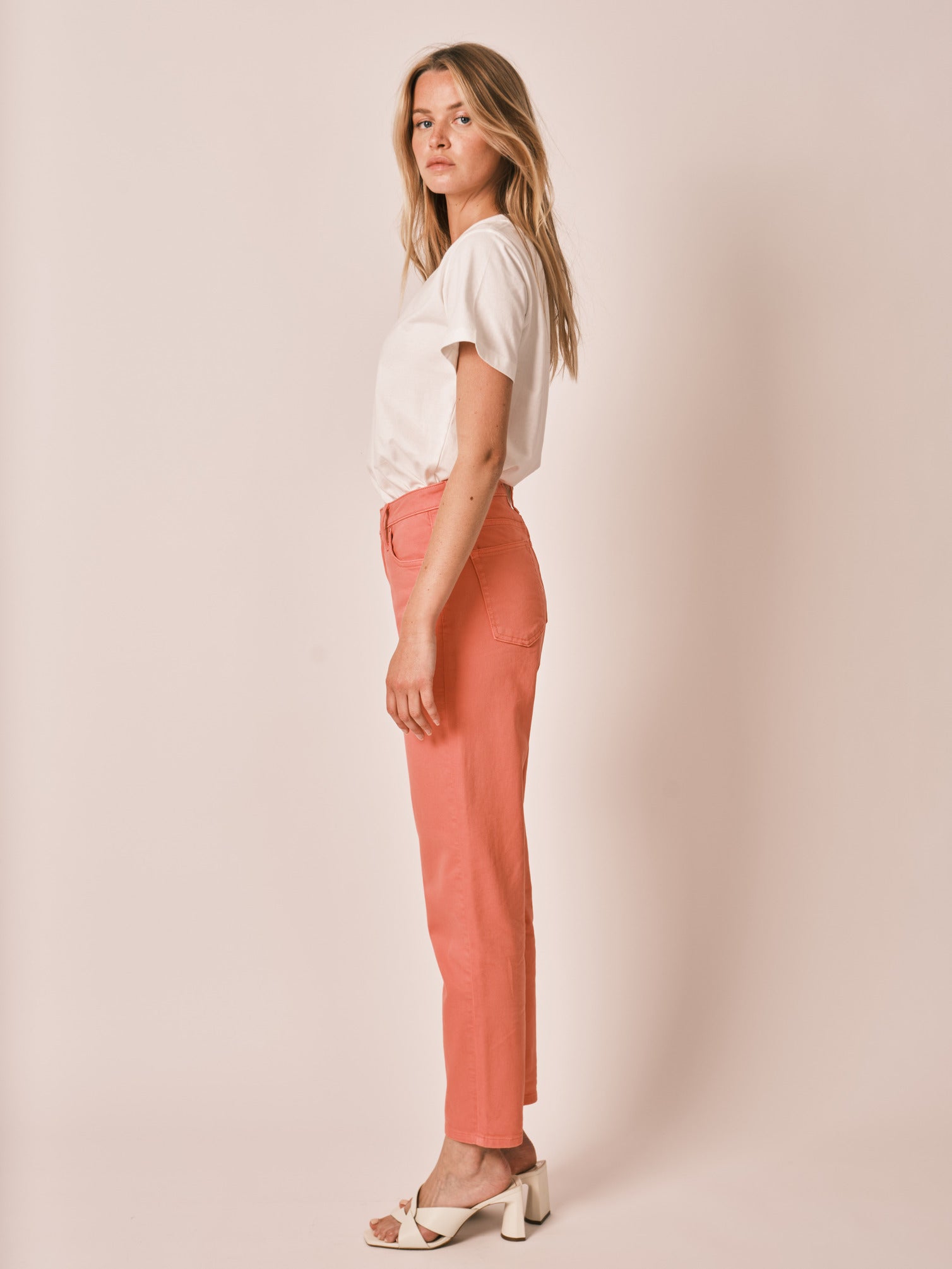 Jean mom rose corail taille haute POLLY