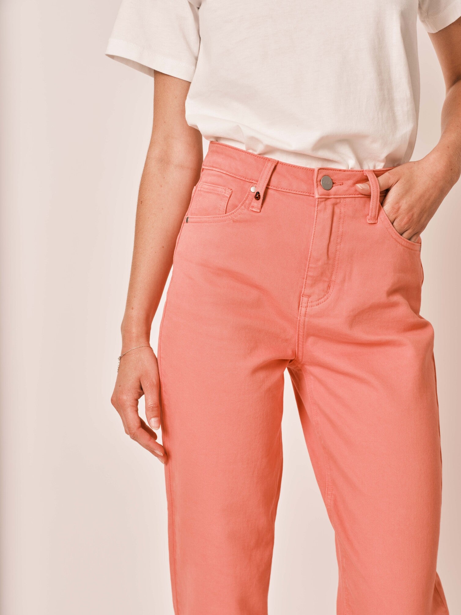 Jean mom rose corail taille haute POLLY