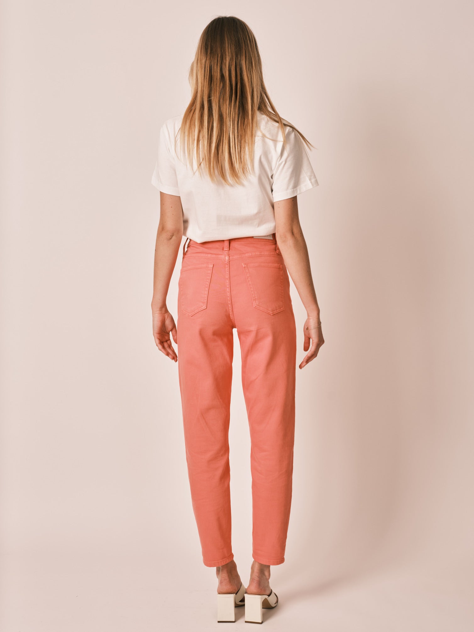 Jean mom rose corail taille haute POLLY
