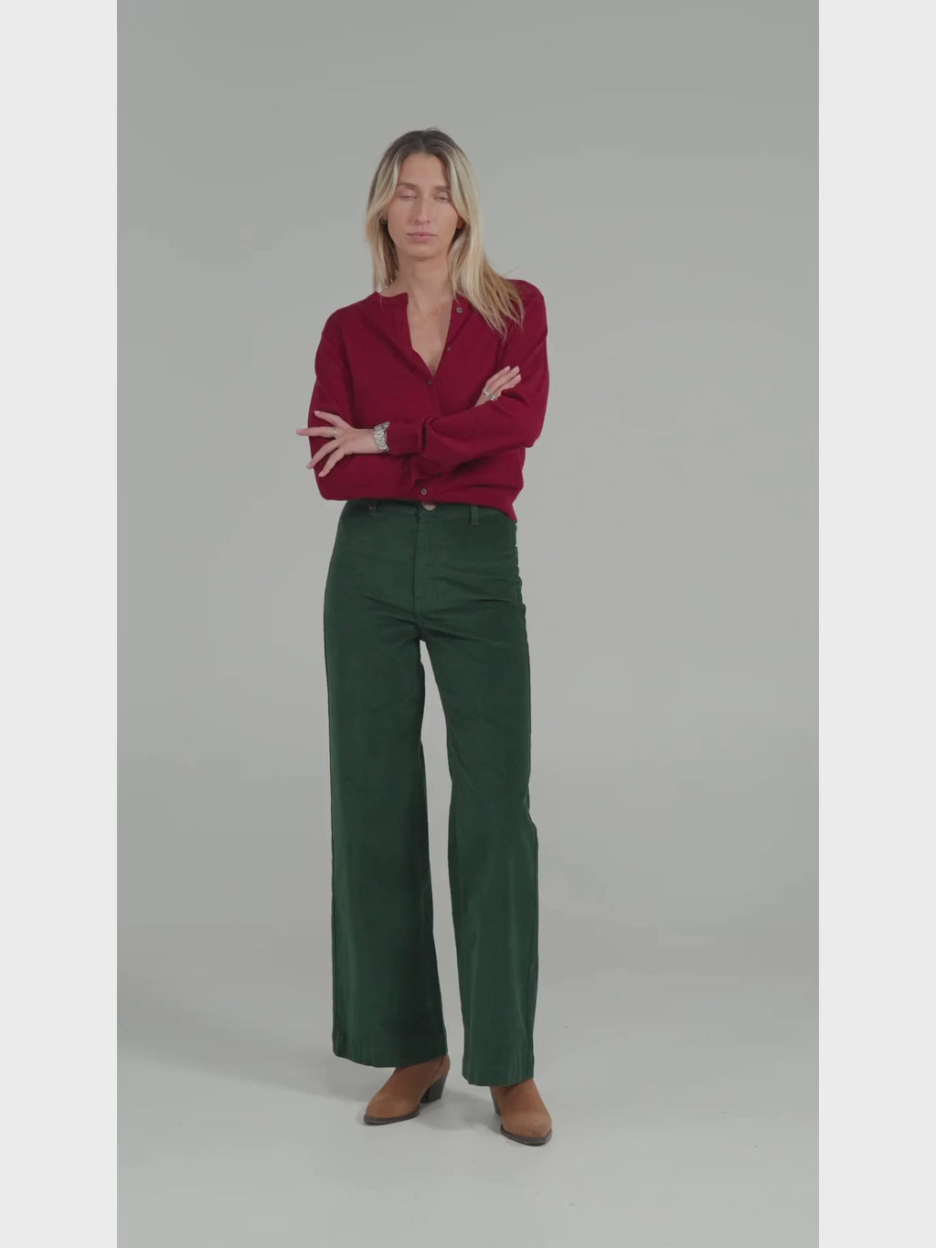 Pantalon évasé en velours ras FAUVE