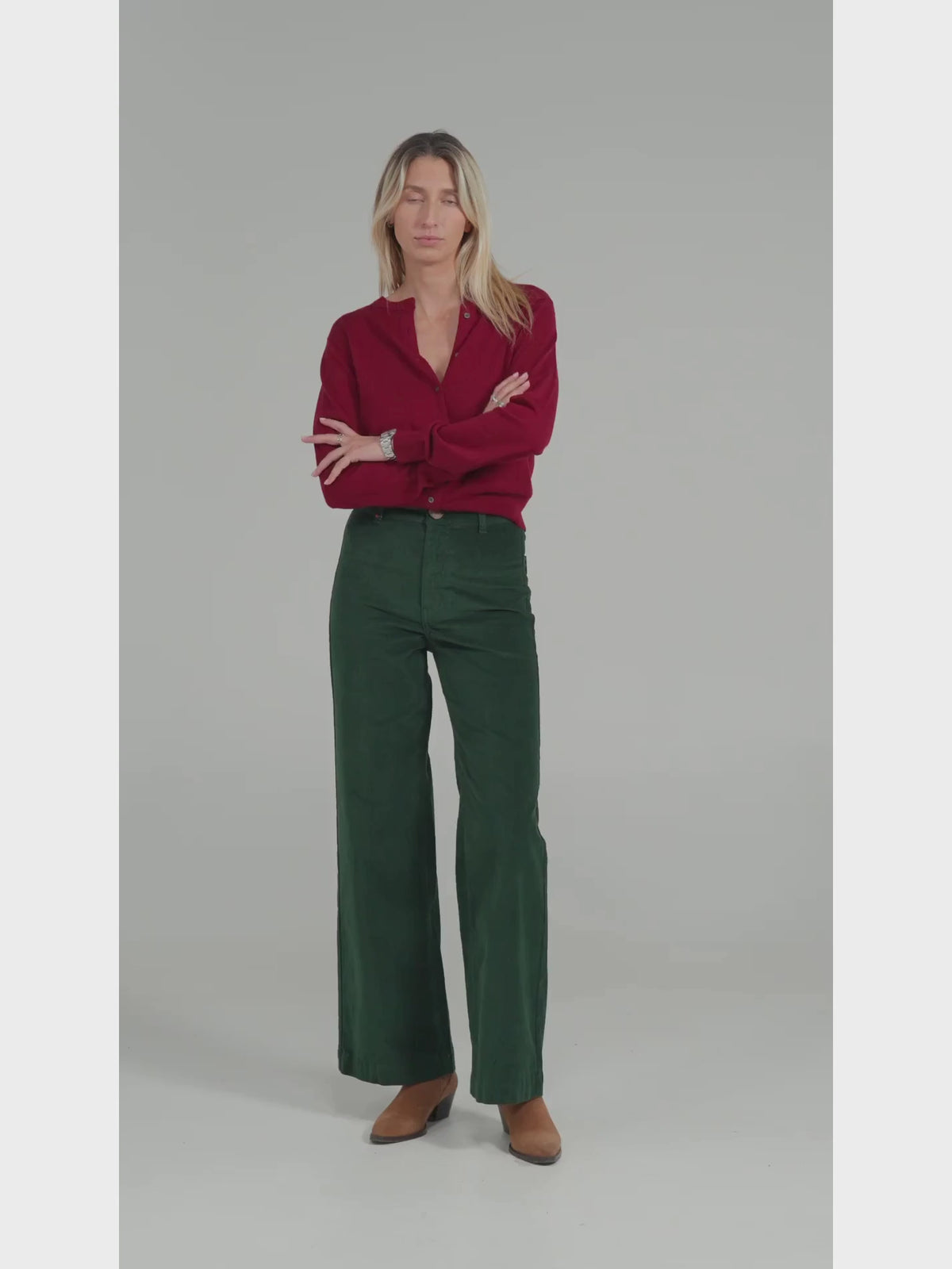 Pantalon évasé en velours ras FAUVE