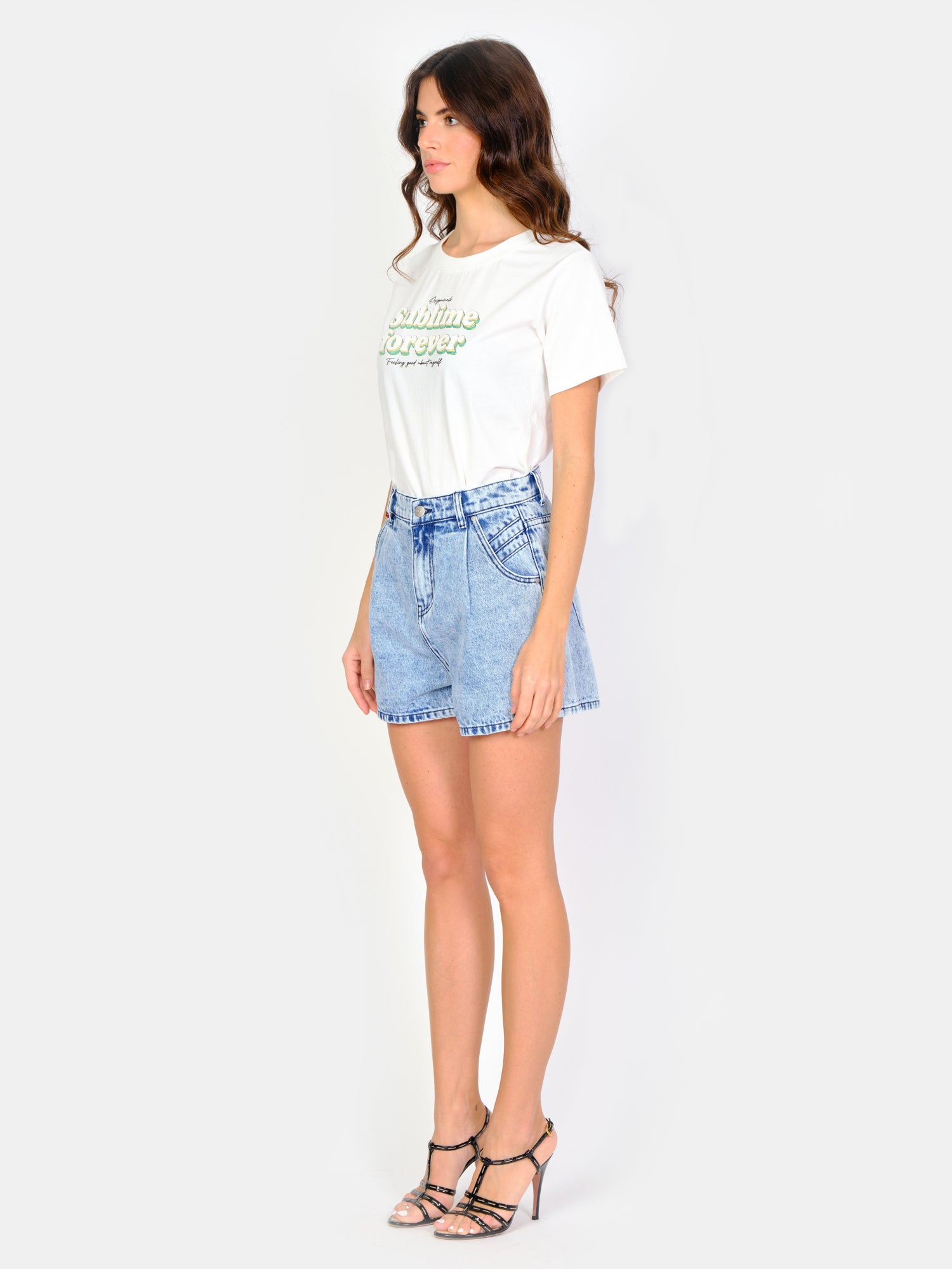 Short court taille haute en jean AMELY