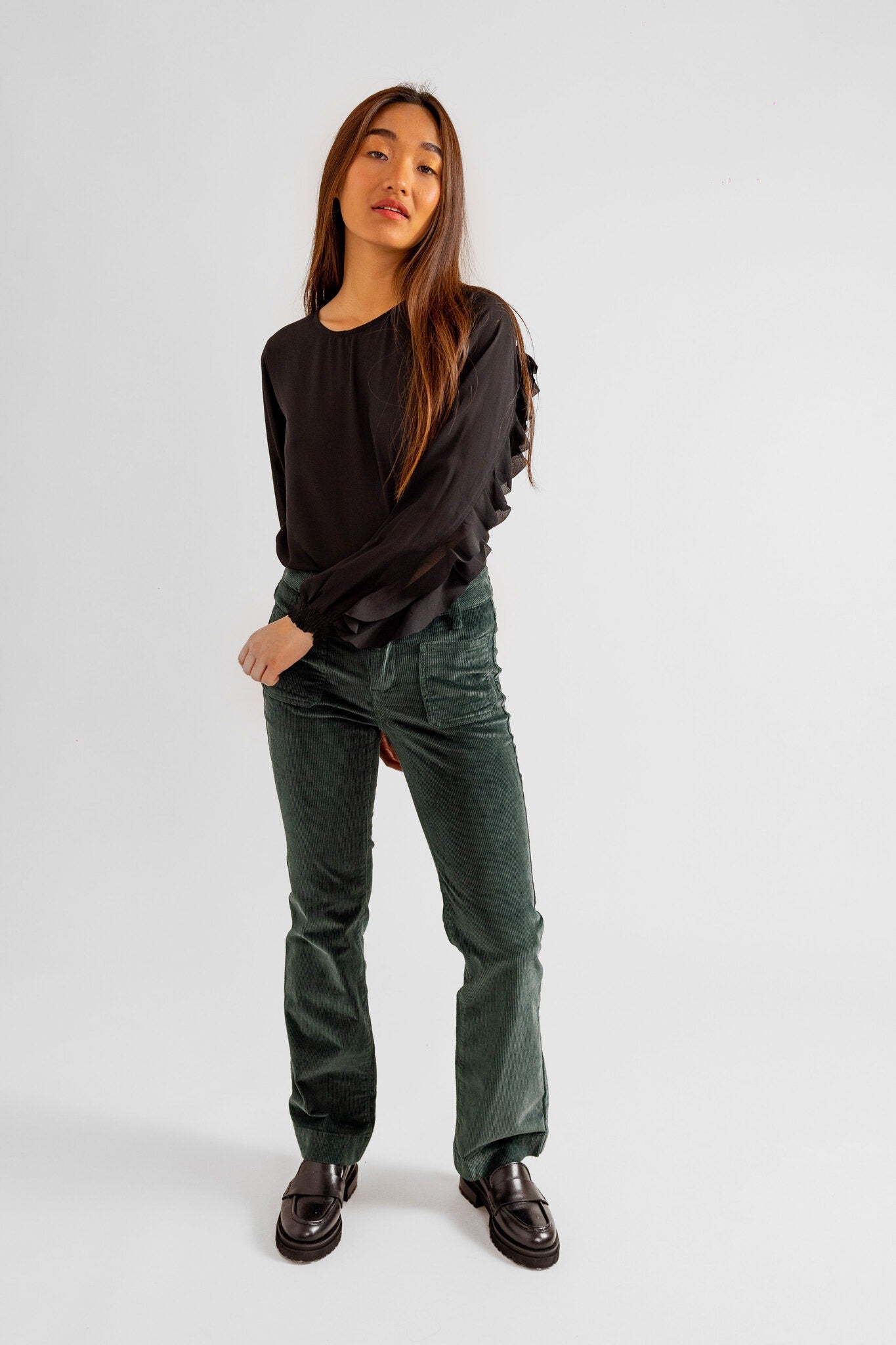 Jean bootcut velours vert forêt BELLA