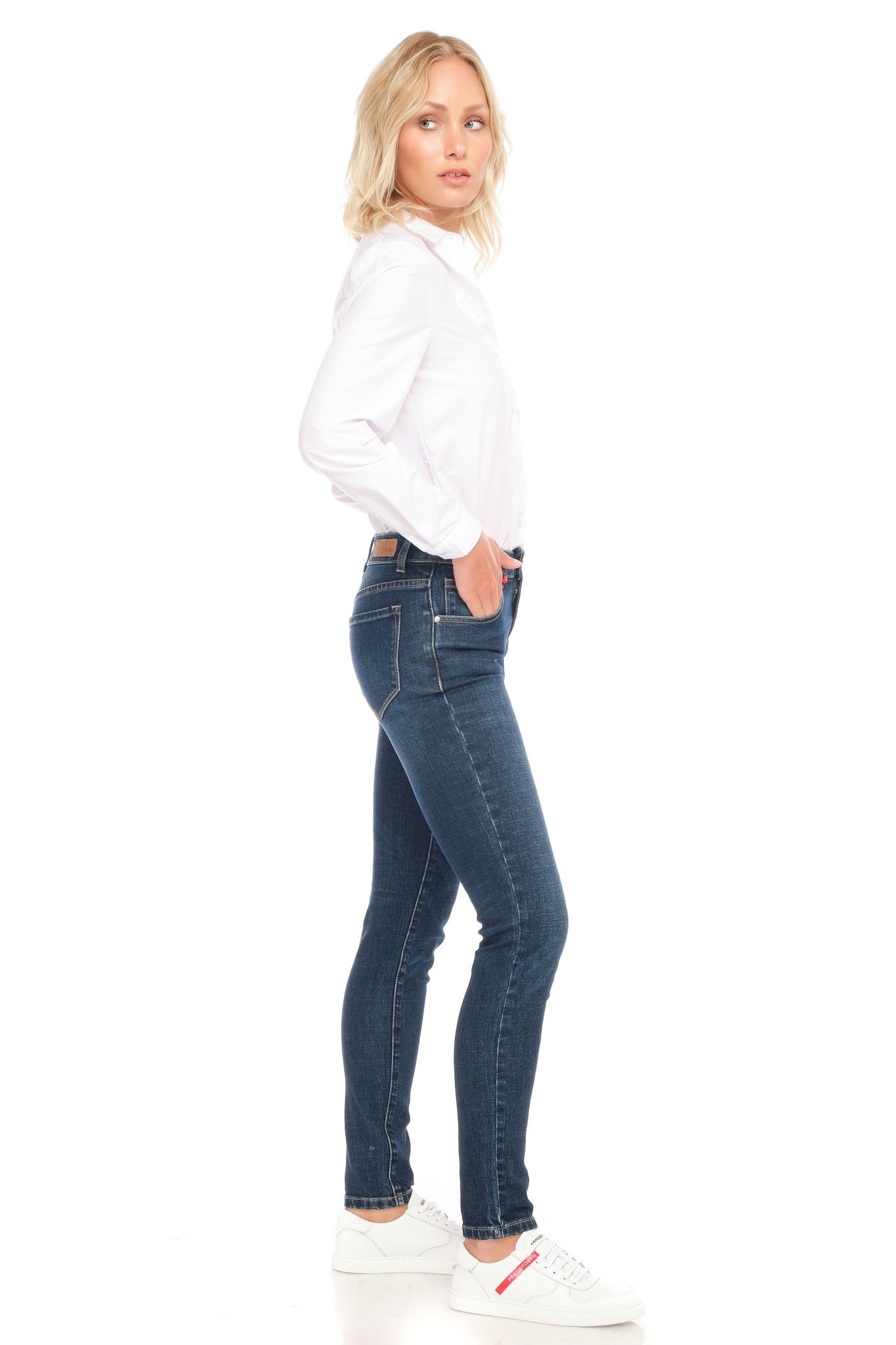Jean skinny bleu foncé taille mi-haute en coton stretch