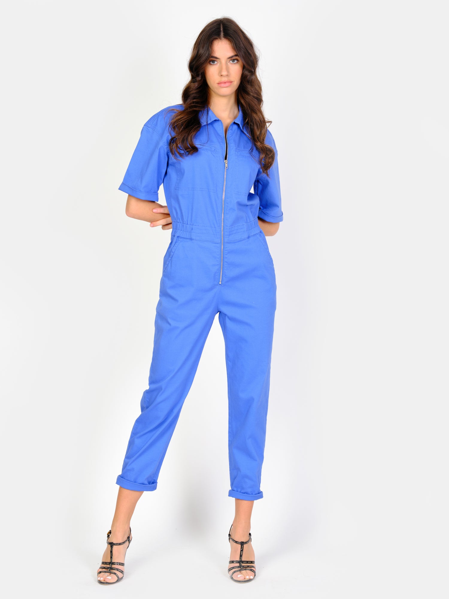 DAUPHINE royal blue short-sleeved jumpsuit