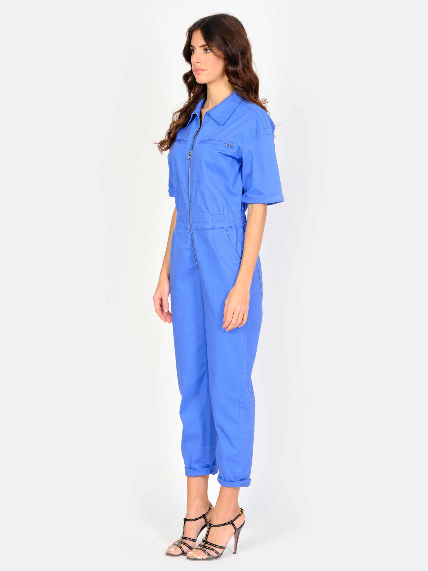 DAUPHINE royal blue short-sleeved jumpsuit