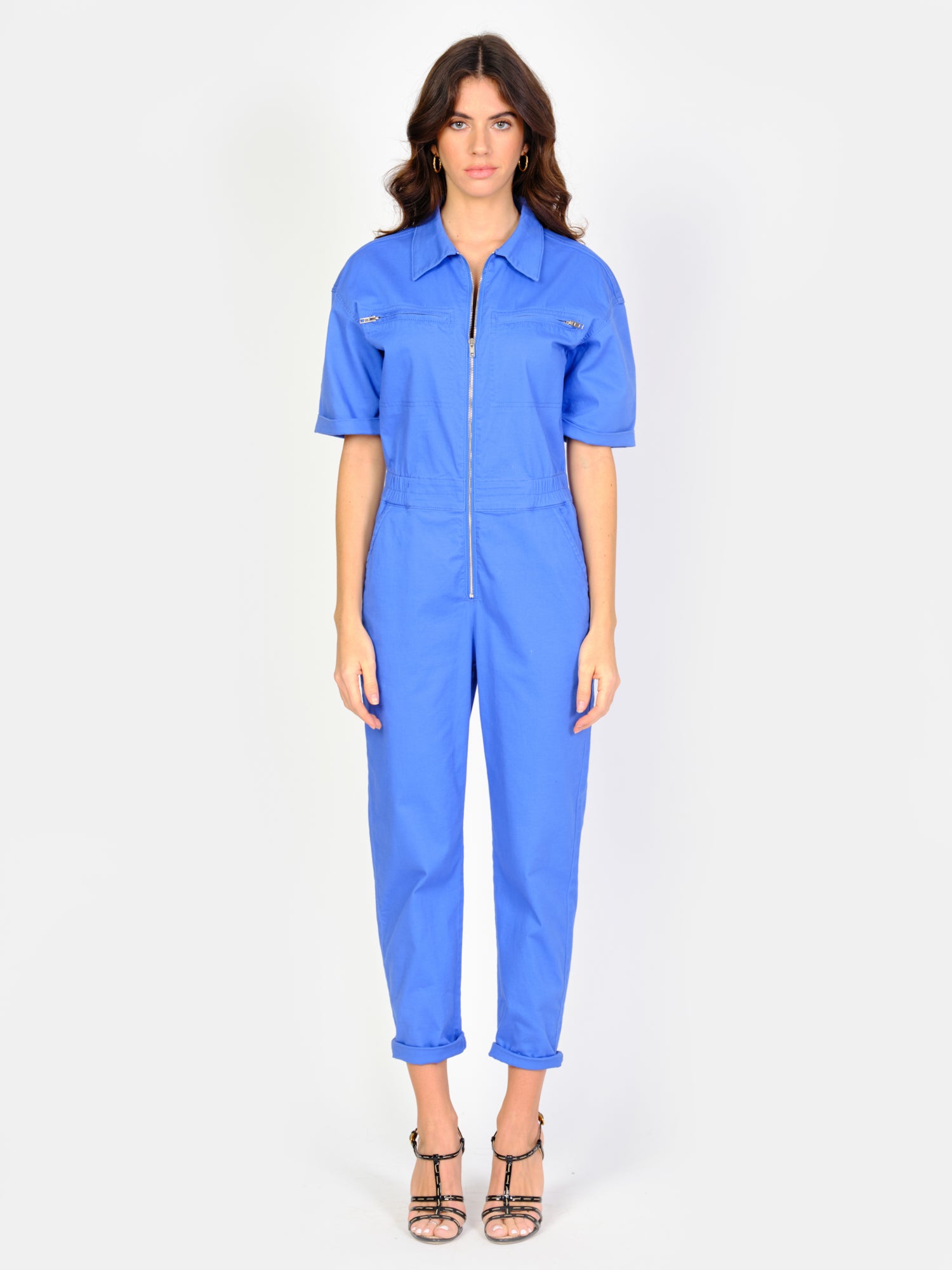 DAUPHINE royal blue short-sleeved jumpsuit