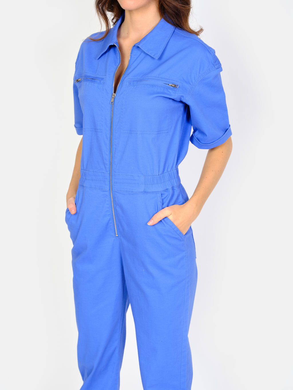 DAUPHINE royal blue short-sleeved jumpsuit