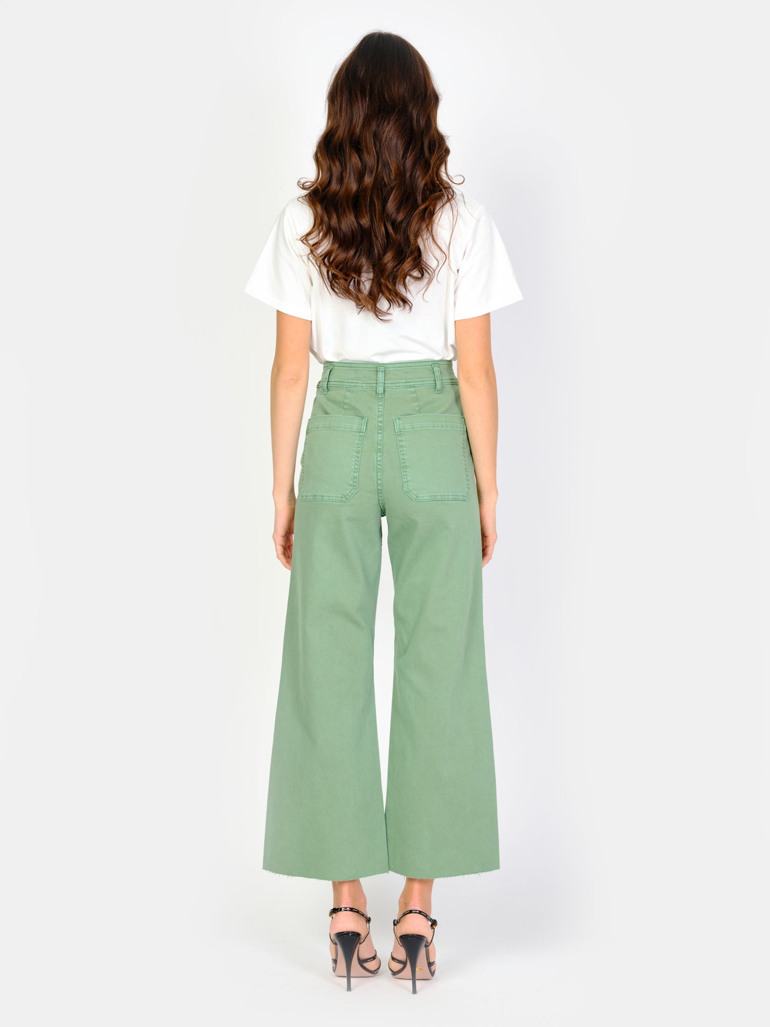 Olive short flared jeans in FAUVE cotton