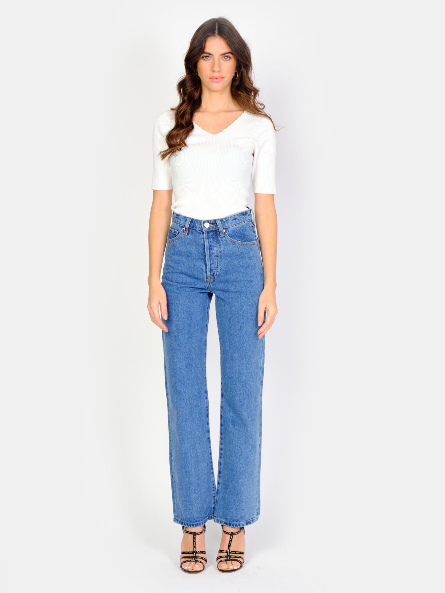 PAOLA stone high-waisted straight jeans
